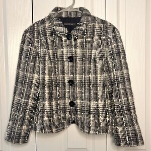Lafayette 148 New York Womens Four Button Tweed Jacket Black White Size 14